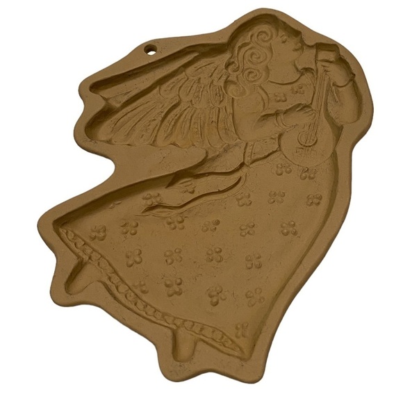 VTG 1986 Hill Designs Brown Bag Cookie Art Stoneware Flying Angel Cookie Mold - Picture 1 of 6
